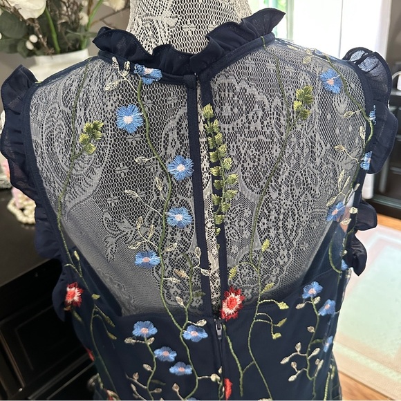 City Studio 16W Navy Mesh Floral Embroidered Fit & Flare Dress - Picture 11 of 16